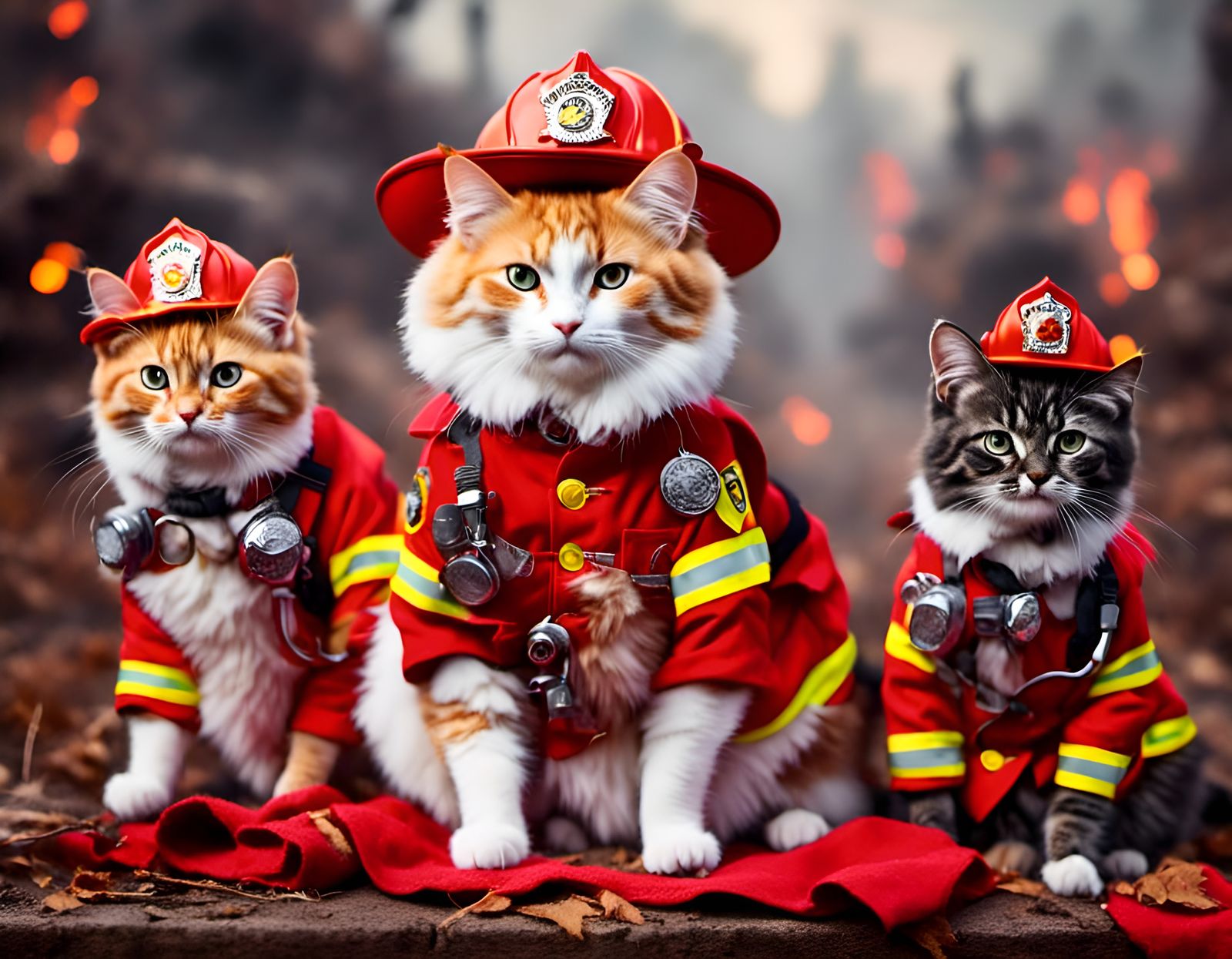 Cats as Firefighters in Adorable 3D Style