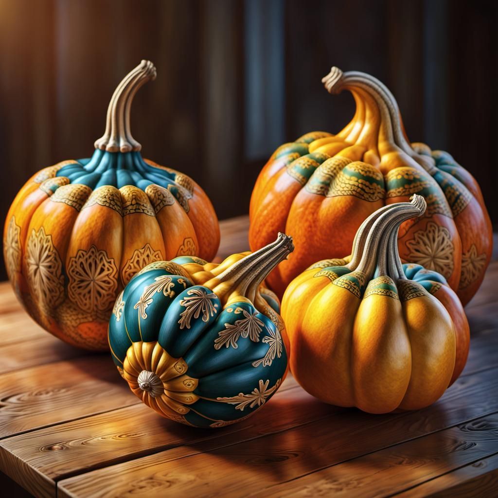Vibrant Gourds Still Life: Hyper-Realistic Digital Art