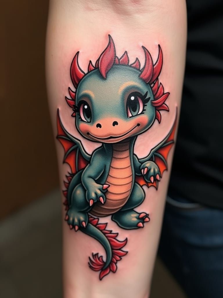 Baby Dragon Tattoo Art Design on Arm