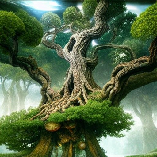 Yggdrasil Tree of Nine Realms: Cosmic Photorealistic Art