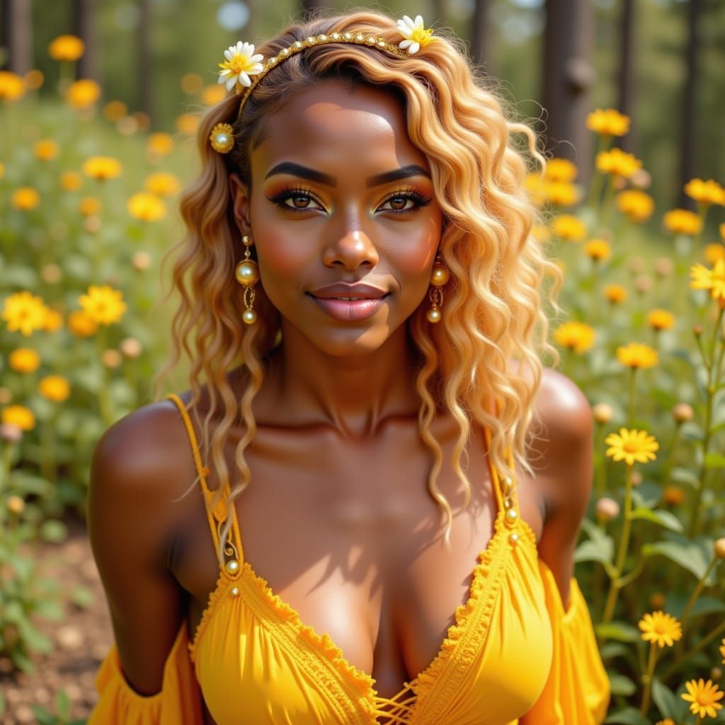 Indian/Nigerian Woman with Honey Blond Hair and Amber Eyes
