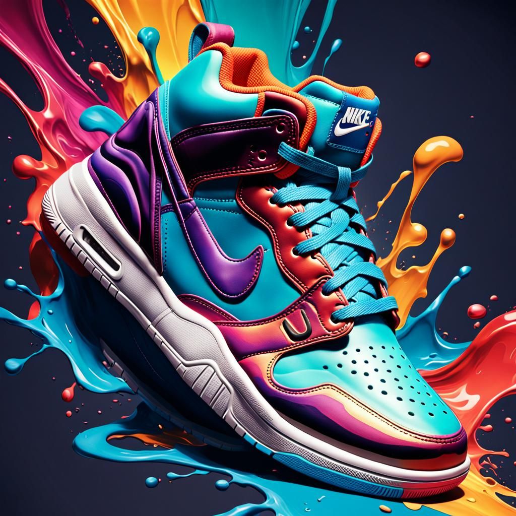 Hyperrealistic Nike Sneakers in Splash Art Style
