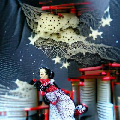 Geisha with Lace and Stars: An Ethereal Portrait