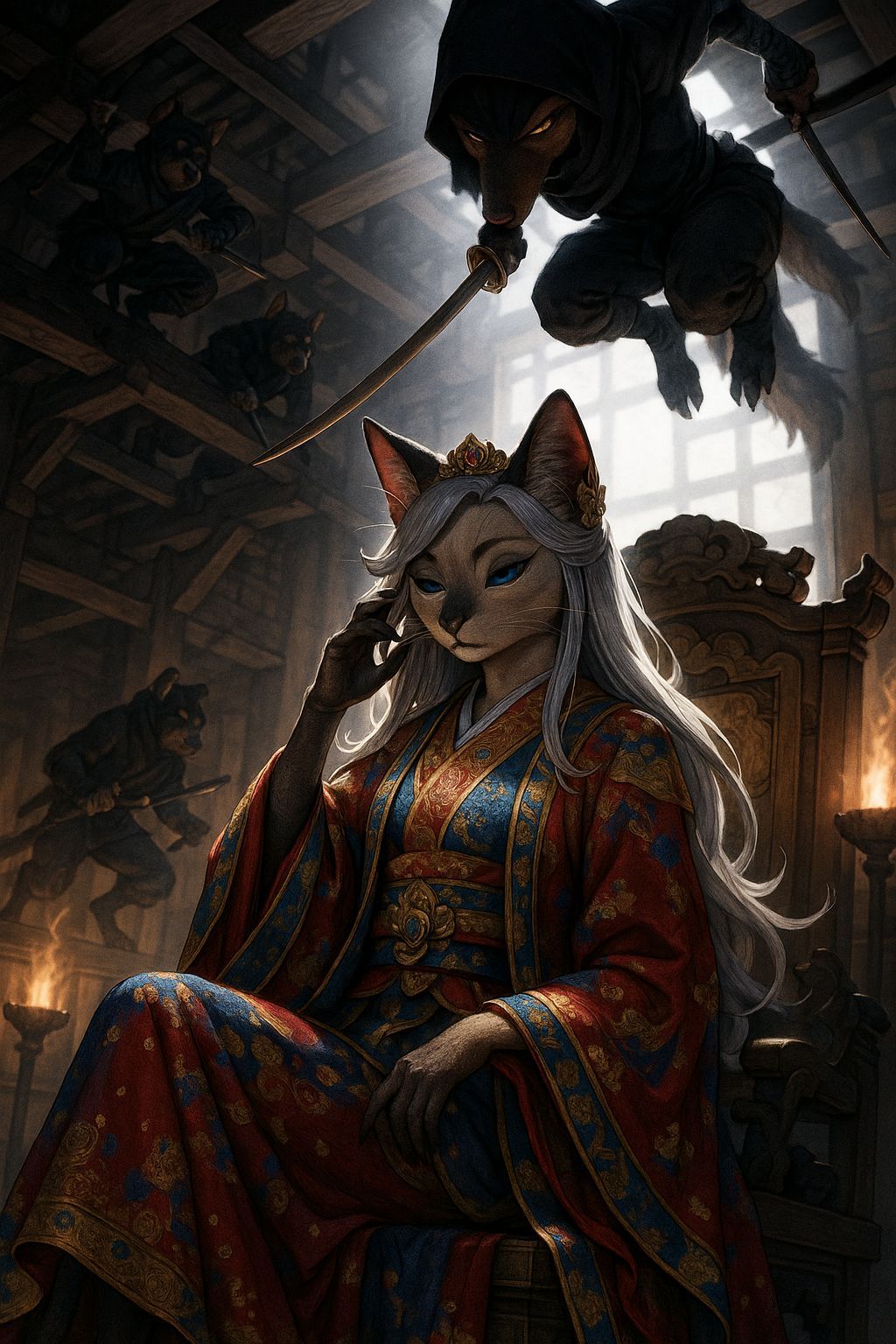 Anime Cat Empress in Castle Throne Room