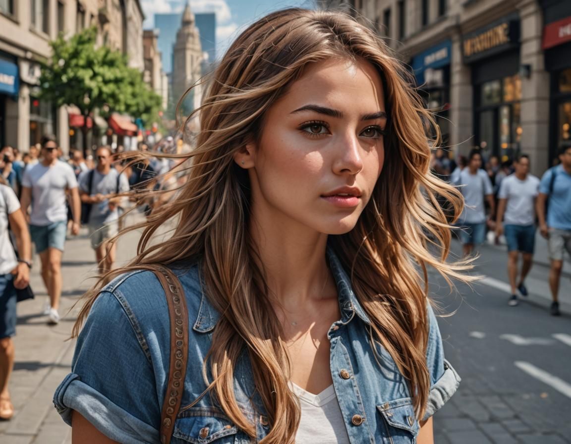 Photorealistic Portrait of a Woman in City Street