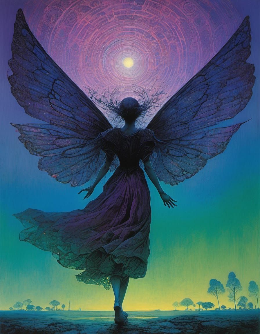 Mysterious Fairy Queen in Whimsical Art Nouveau Style