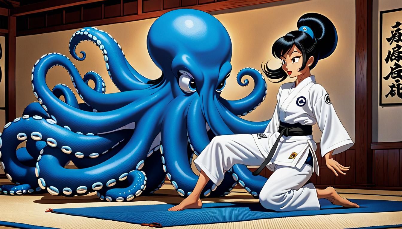 Blue Octopus Learns Martial Arts in Looney Tunes Style