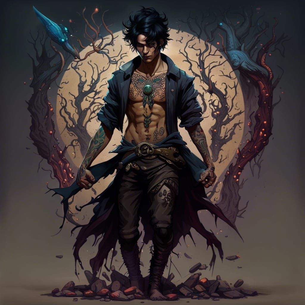 Human Necromancer with Tattoos, Matte Painting Style