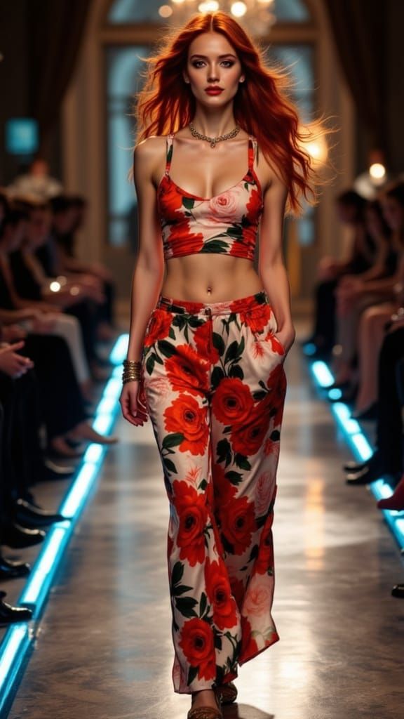 Stunning Redhead Struts Down Futuristic Runway in Elegant Ro...