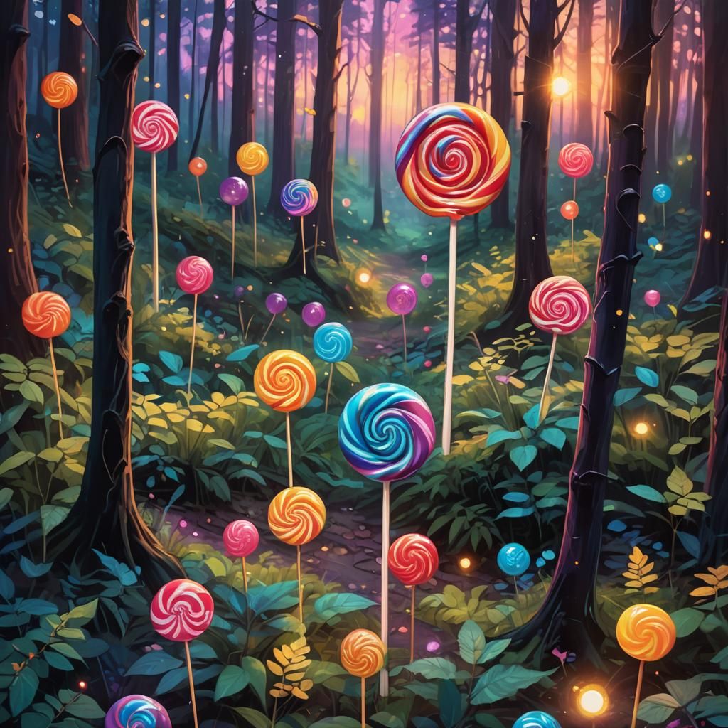 Lollipop in Whimsical Forest: Digital Art