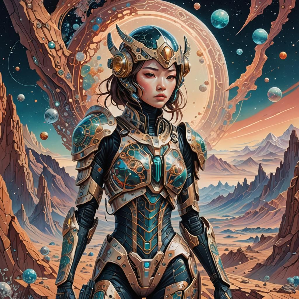 Female Warrior on Alien Planet in Kawasaki Style