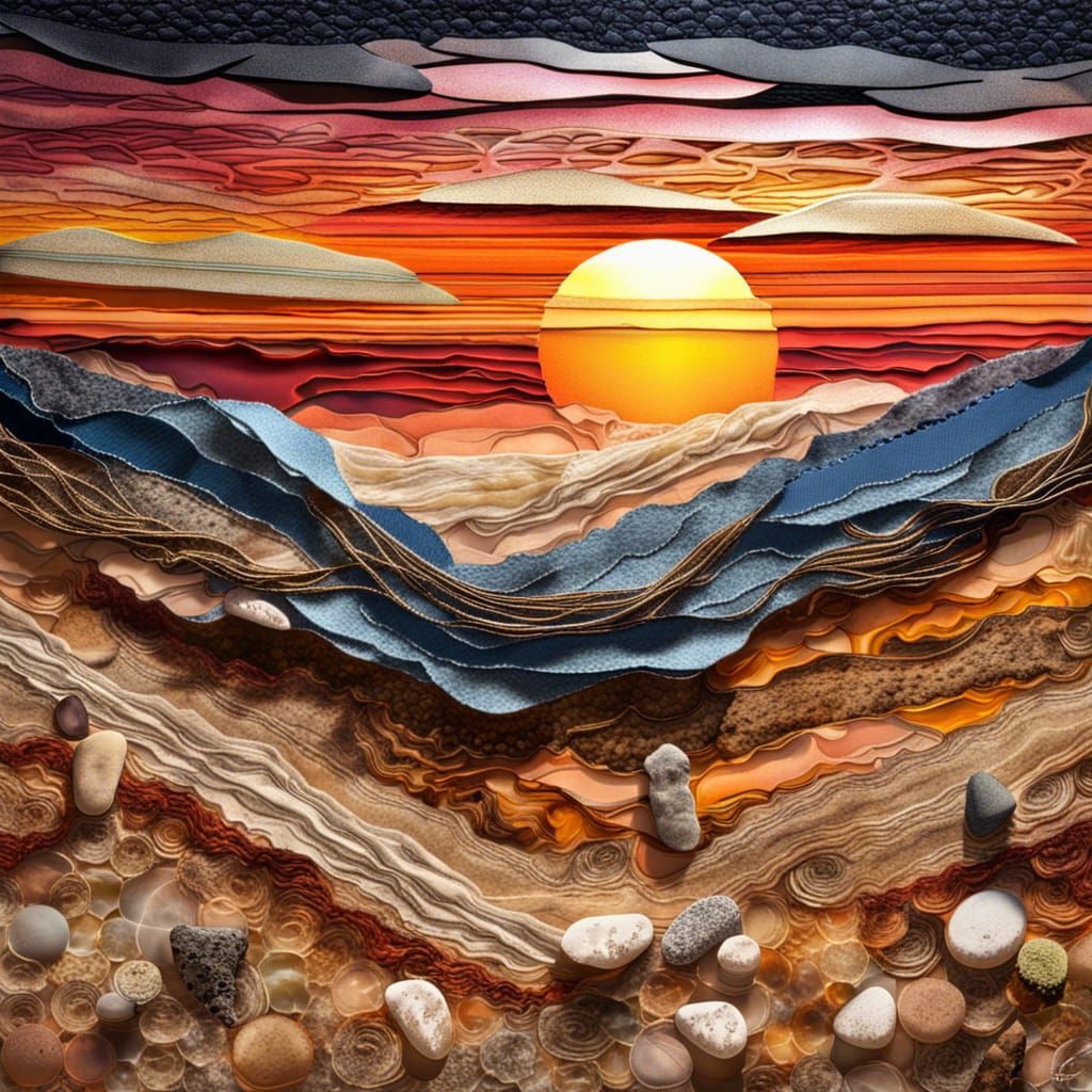 Surreal Collage of Vibrant Sunset Materials