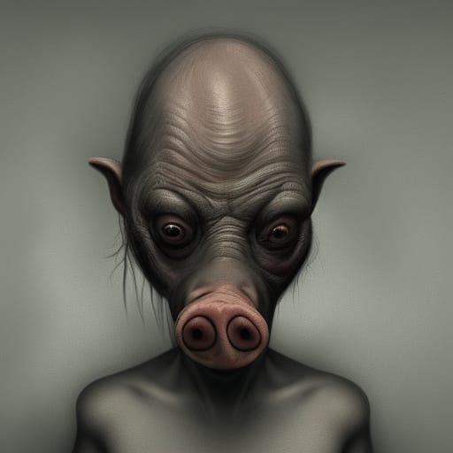 Hyperdetailed Human Pig in Anton Semenov Style