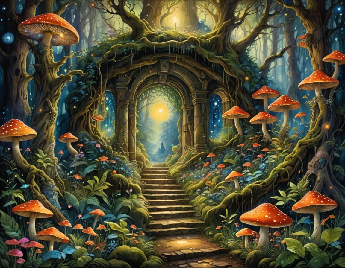 Enchanted Forest Portal: A Watercolor Illustration