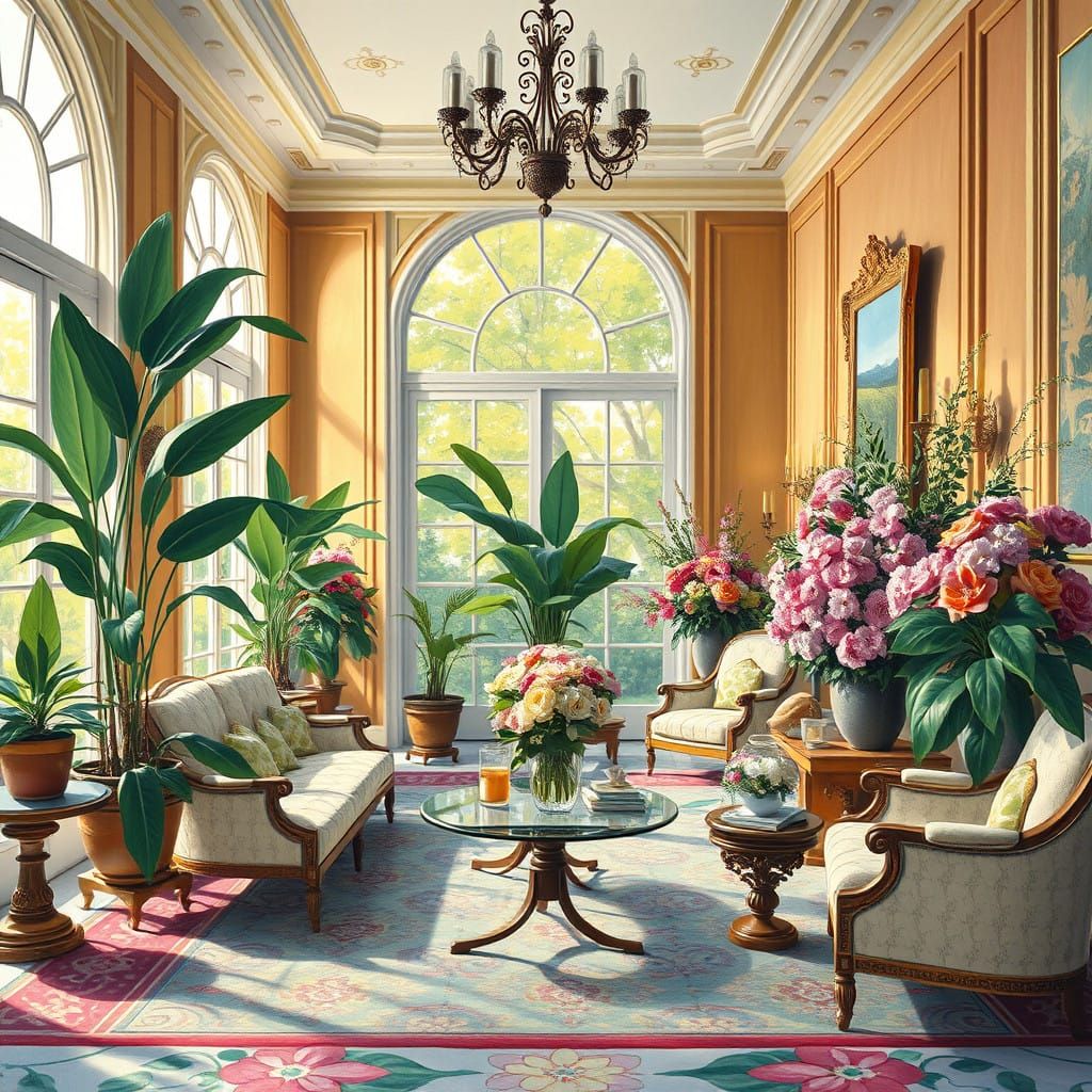 Luxurious May Interior in Vibrant Gouache Style