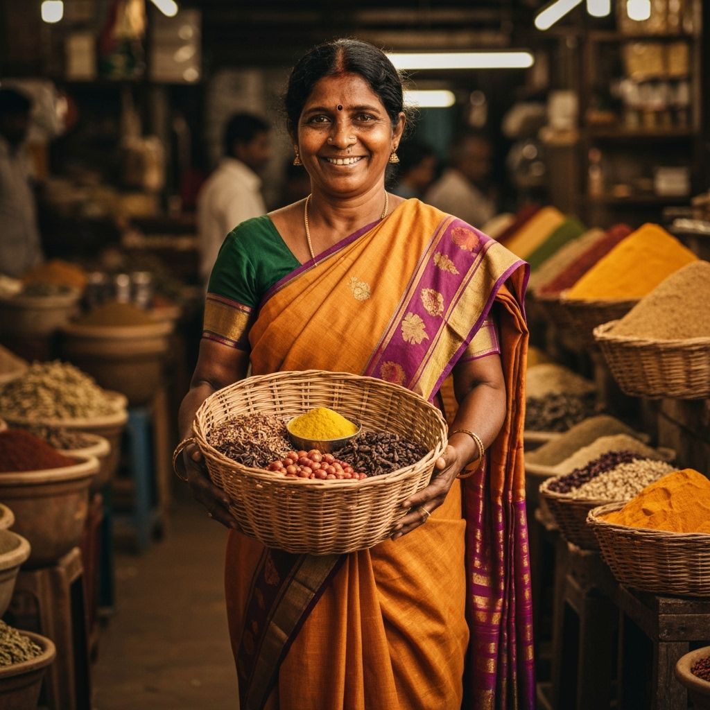 Kerala Woman in Silk Saree at Spice Market