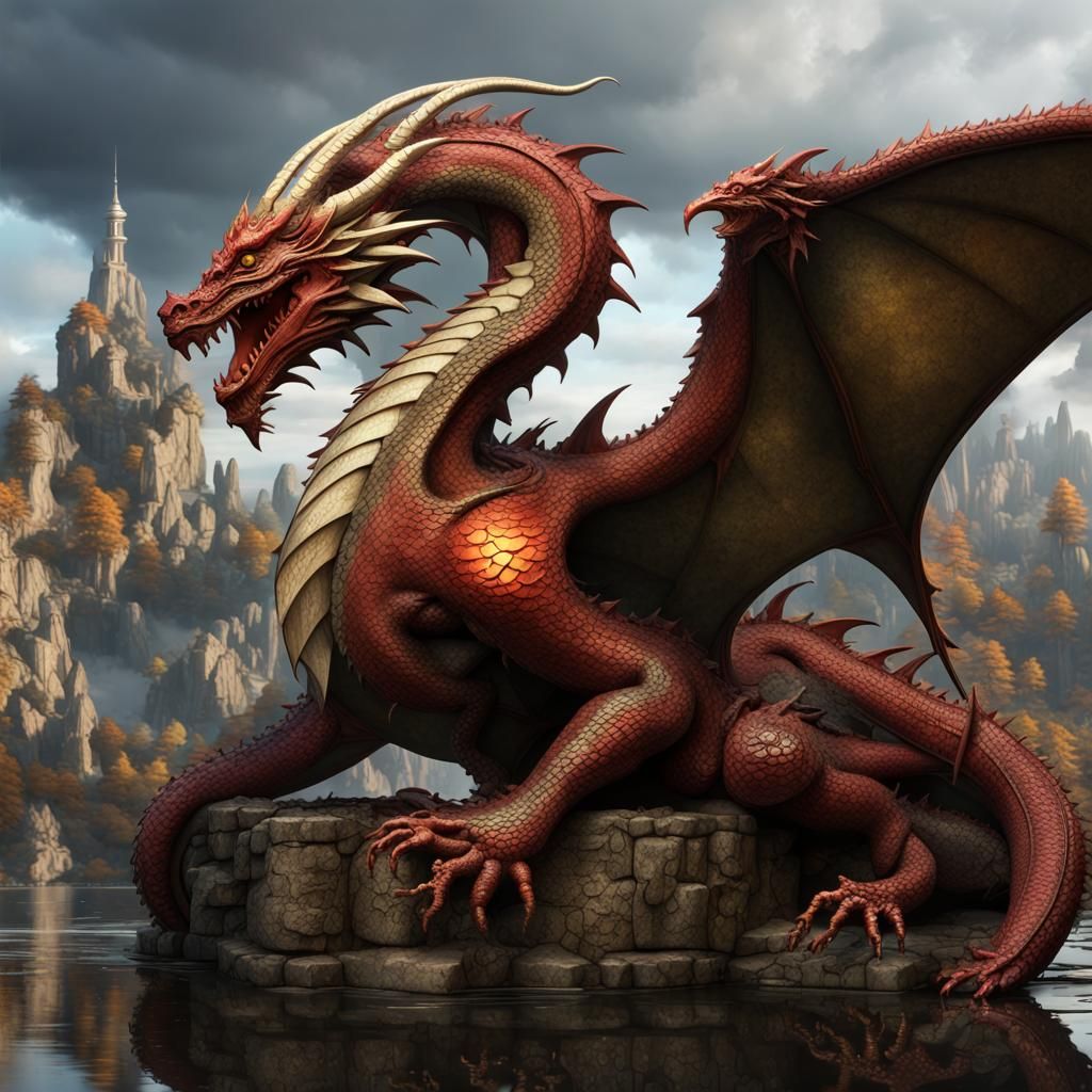 Crumbling Dragon Puzzle in Dark Fantasy Style