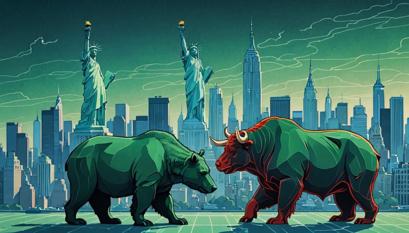 Green Bear and Red Bull in Art Nouveau Style