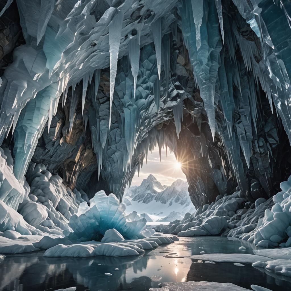 Majestic Ice Cave in Alps with Crystalline Formations