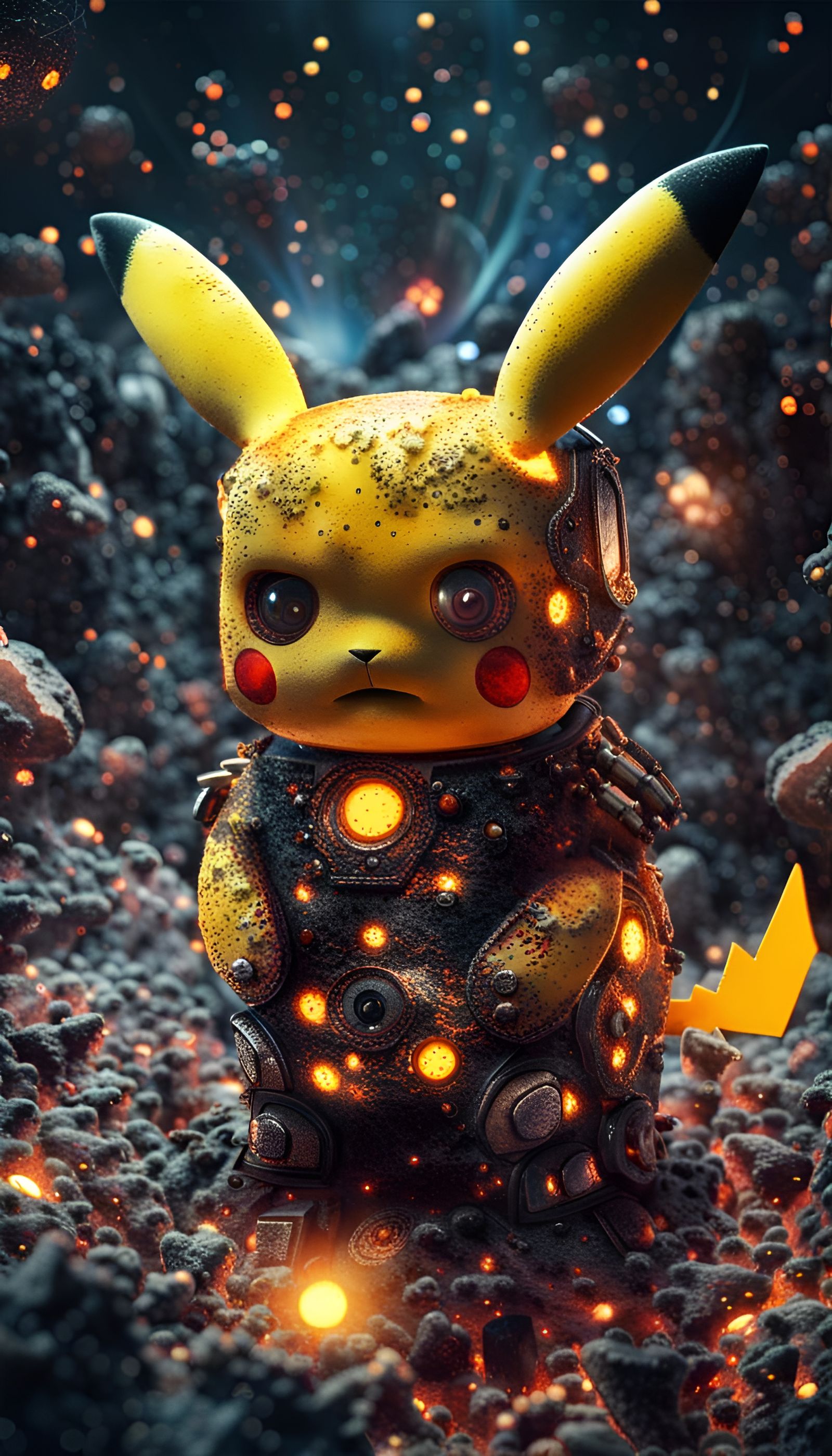 Robotic Pikachu in Volcanic Hyperspace, Hyperrealistic