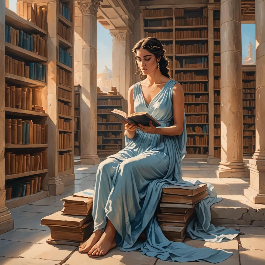 Ancient Greek Woman Reading in Hellenic Library