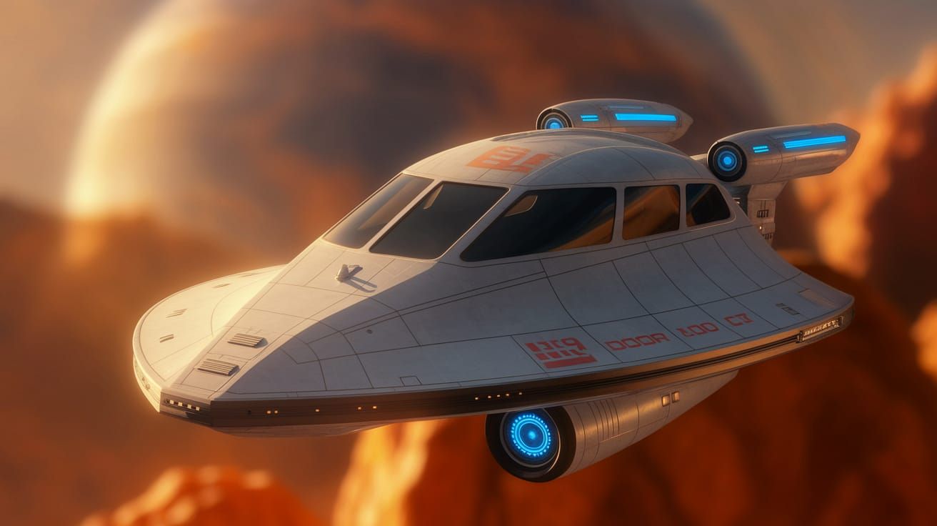 Vintage Starfleet Shuttlecraft Under Warm Golden Light