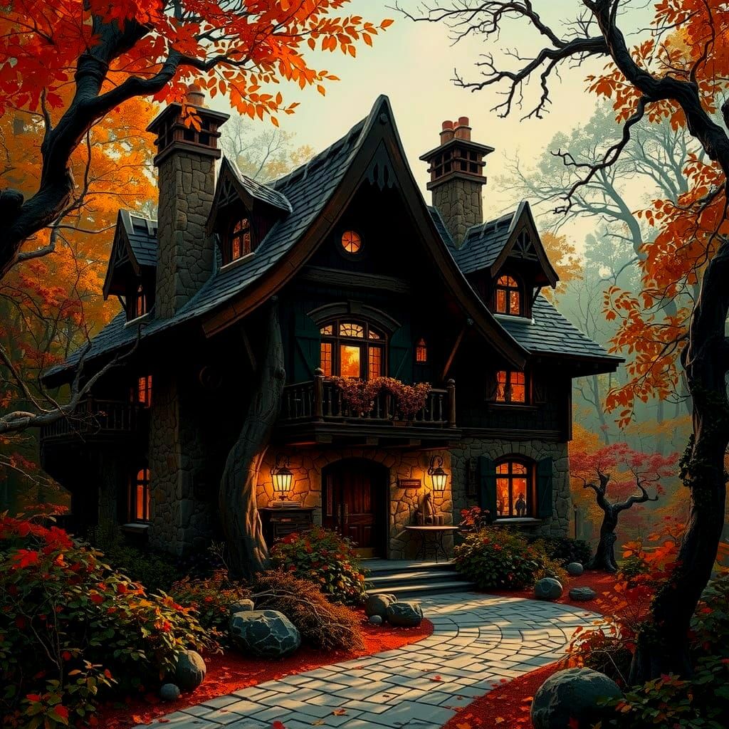 Enchanting Lodge in Mystical Autumn Forest