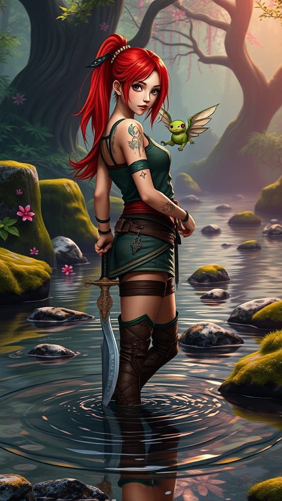 Japanese Fantasy Warrior in Vibrant Forest