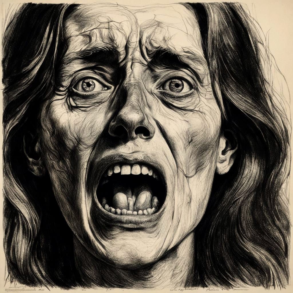 Scream in Hyperdetailed Charcoal Drawing