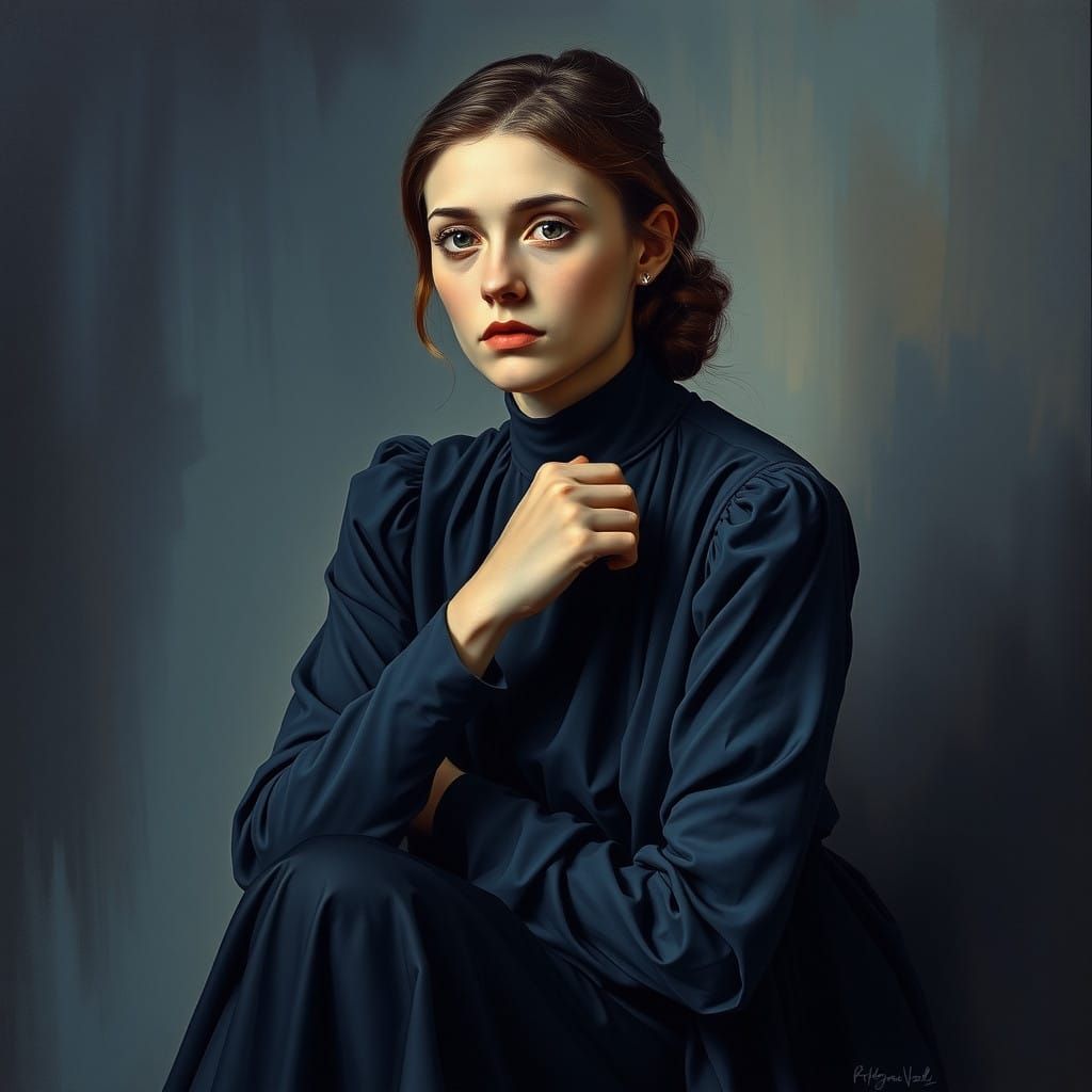 Sorrowful Woman in Blue Period Style