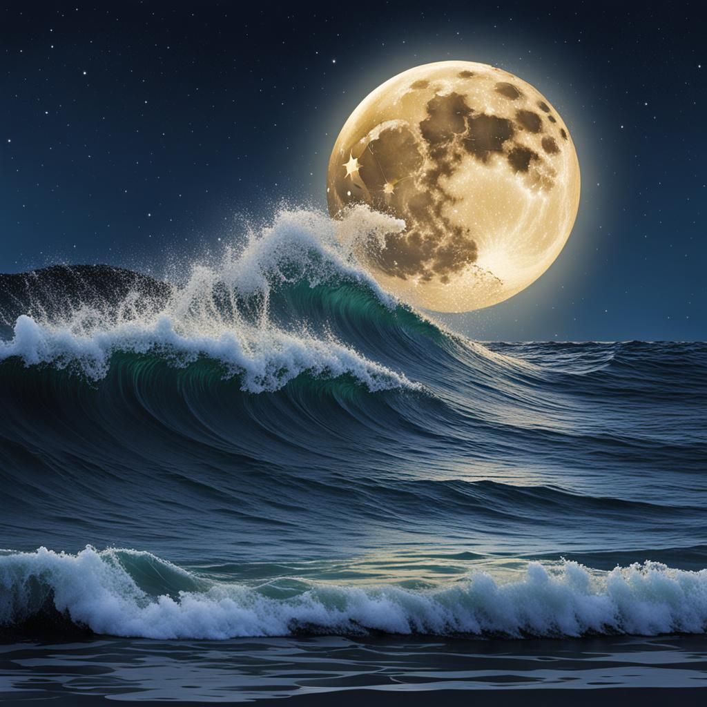 Night Wave Under Bright Moonlight