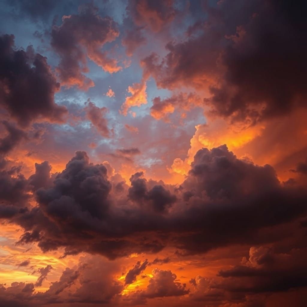 Dramatic Angry Sunset with Thunderclouds in Romantic Style