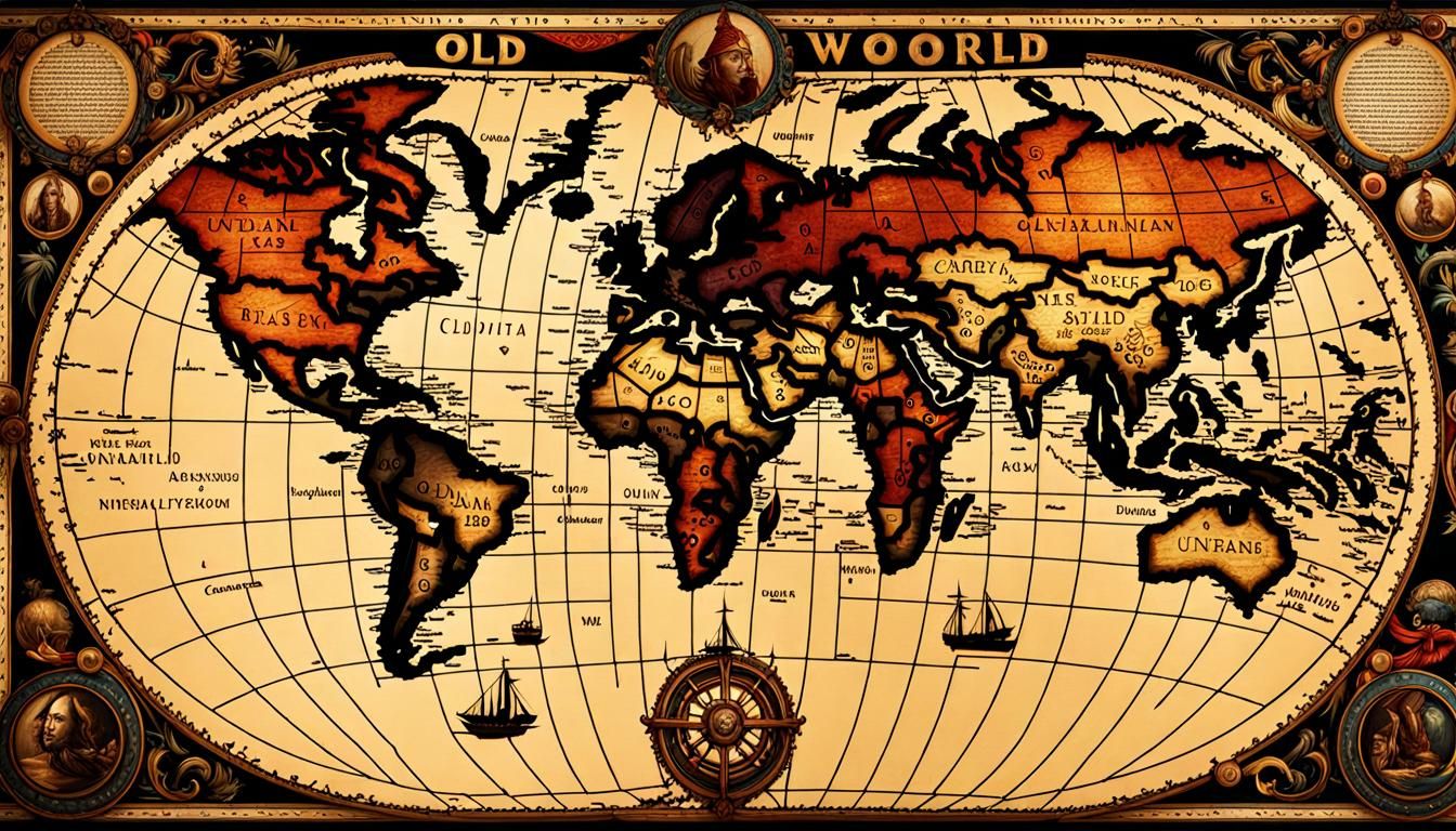 Detailed 3D Old World Map with Sailing Ships