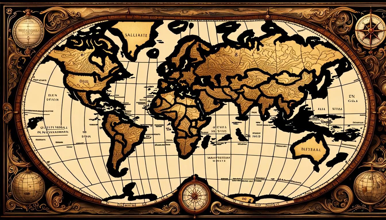 Detailed 3D Old World Map with Sailing Ships