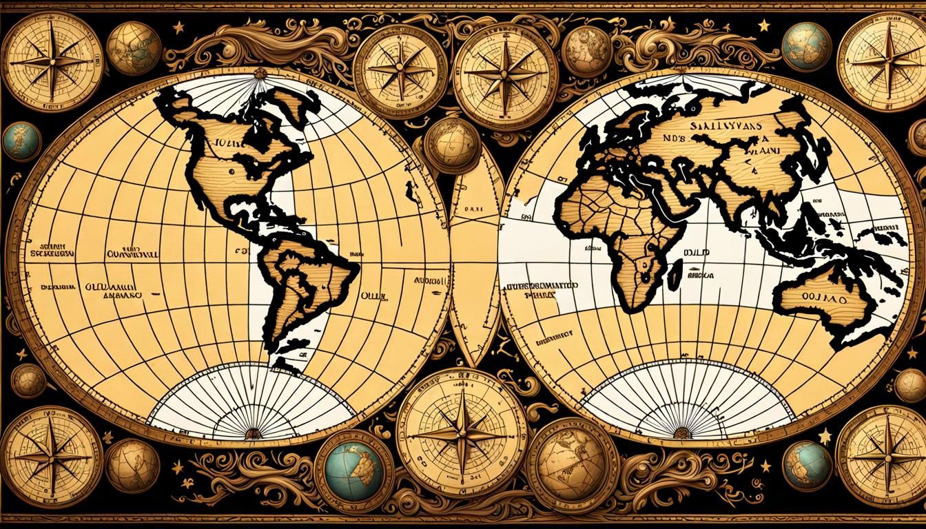 Detailed 3D Old World Map with Sailing Ships