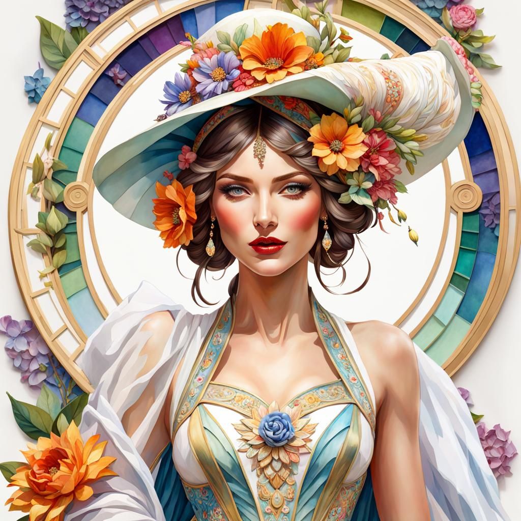 Beautiful Woman in Art Deco Style Portrait