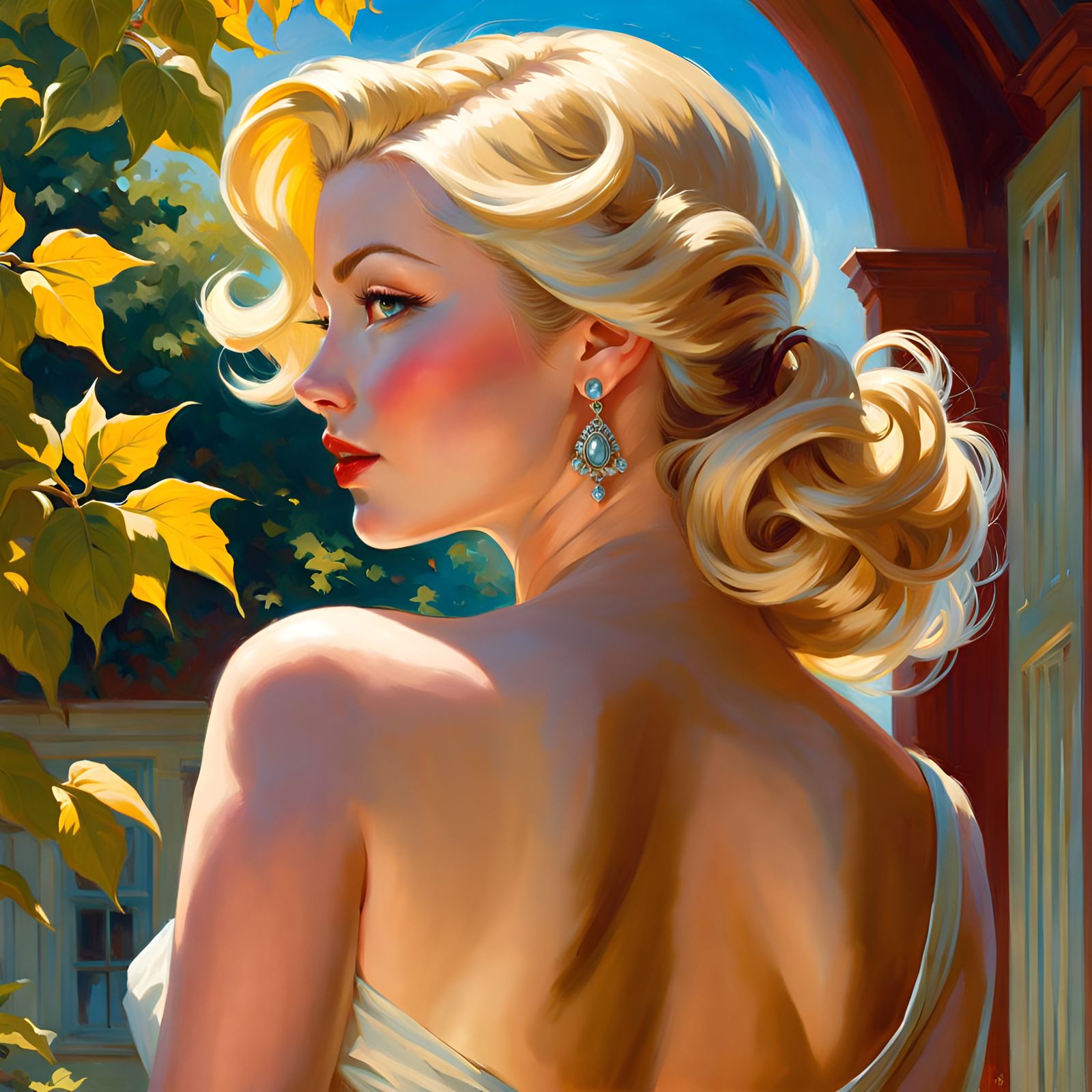 Gorgeous Blonde Woman Portrait in Pin-Up Style