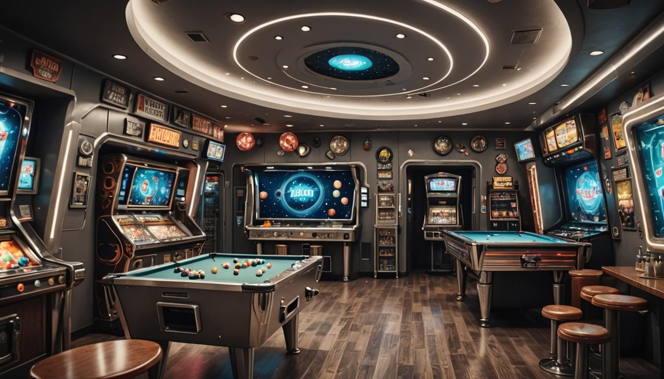 Saloon Interior in Spaceship with Galaxy View