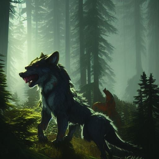 Werewolves in Evergreens: Hyperdetailed Concept Art