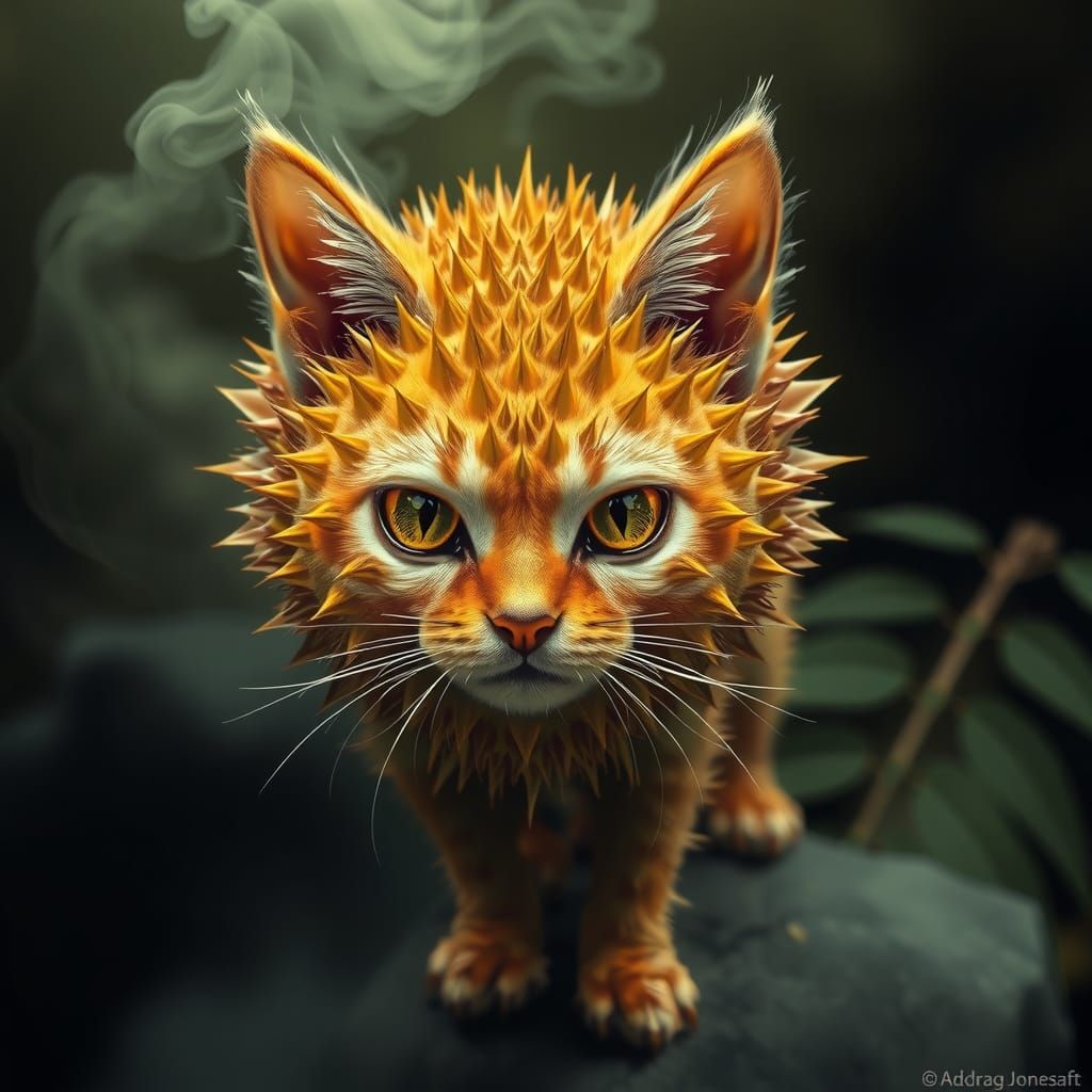 Surreal Feline Creature Embodies Durian Fruit