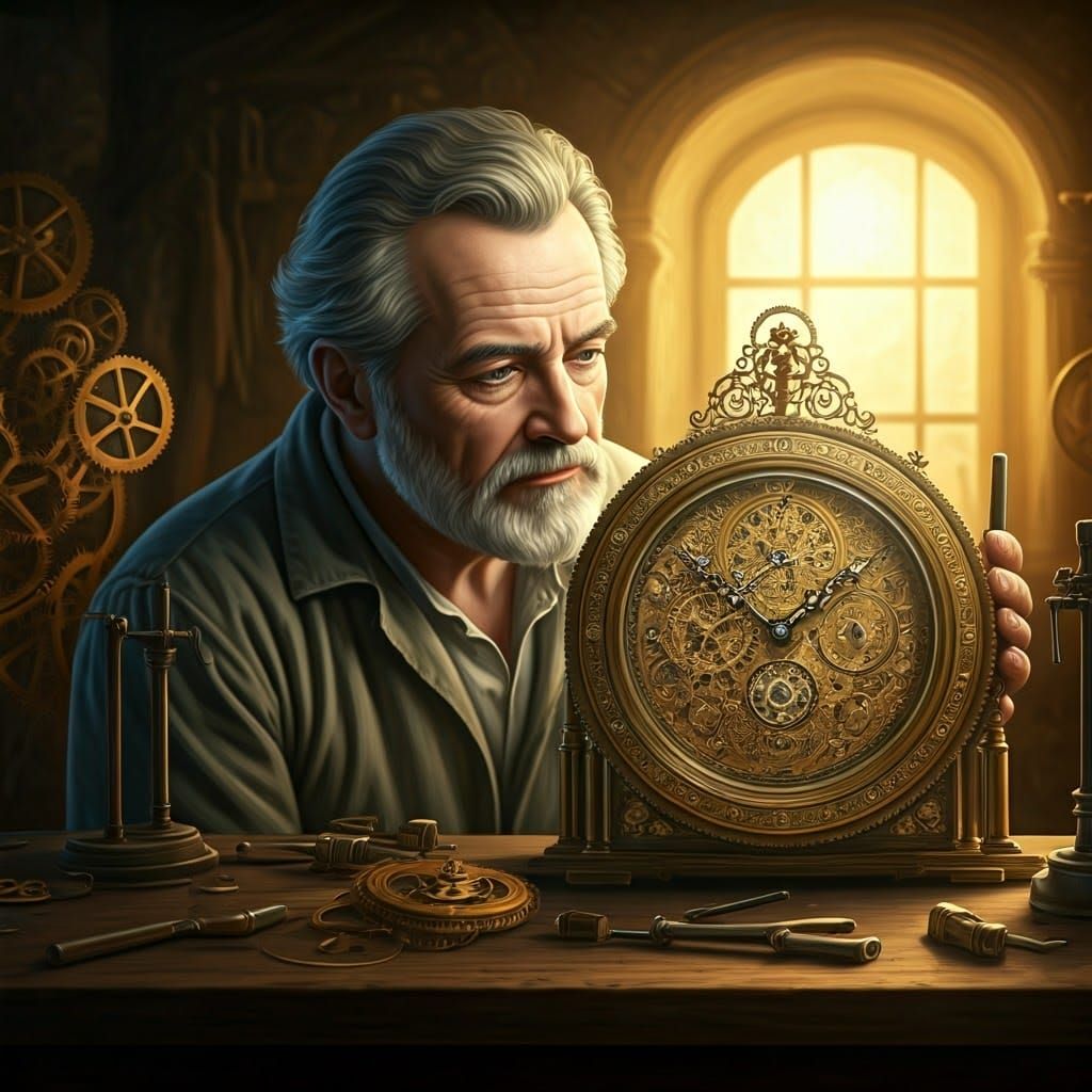 Clockmaker's Golden Workshop: A Nostalgic Scene