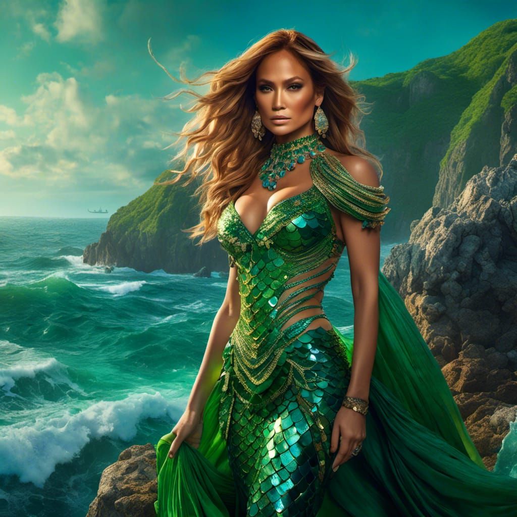 Jennifer Lopez as a Siren in Hyperreal Style