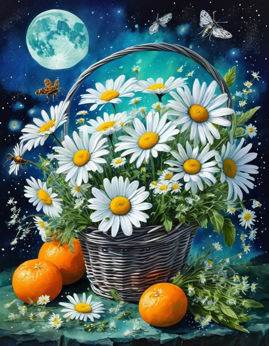 Watercolour Bouquet Under Emerald Starry Sky