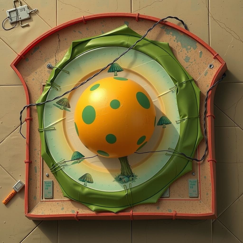 Surreal Futuristic Cityscape with Whimsical Mushroom Decor