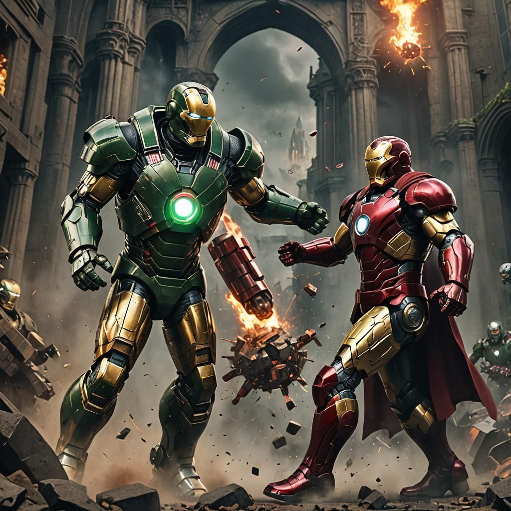 Epic Battle: Armored Figures in Detailed Painting