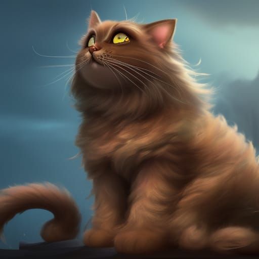 Cute Coffee-Colored Cat in Detailed Matte Painting Style