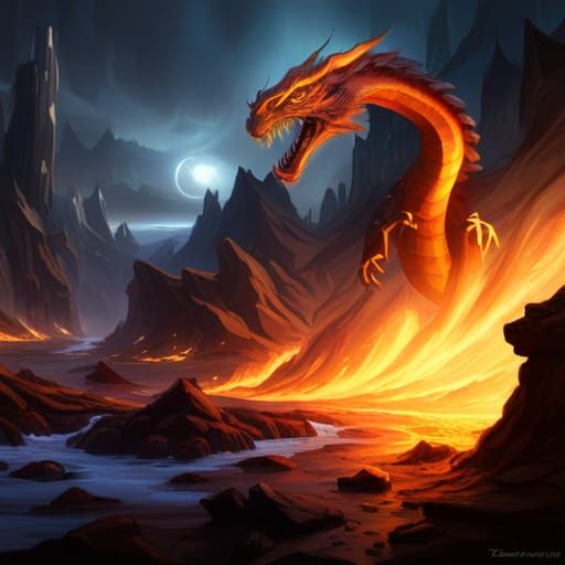 Orange Dragon Breathing Fire: Fantasy Concept Art