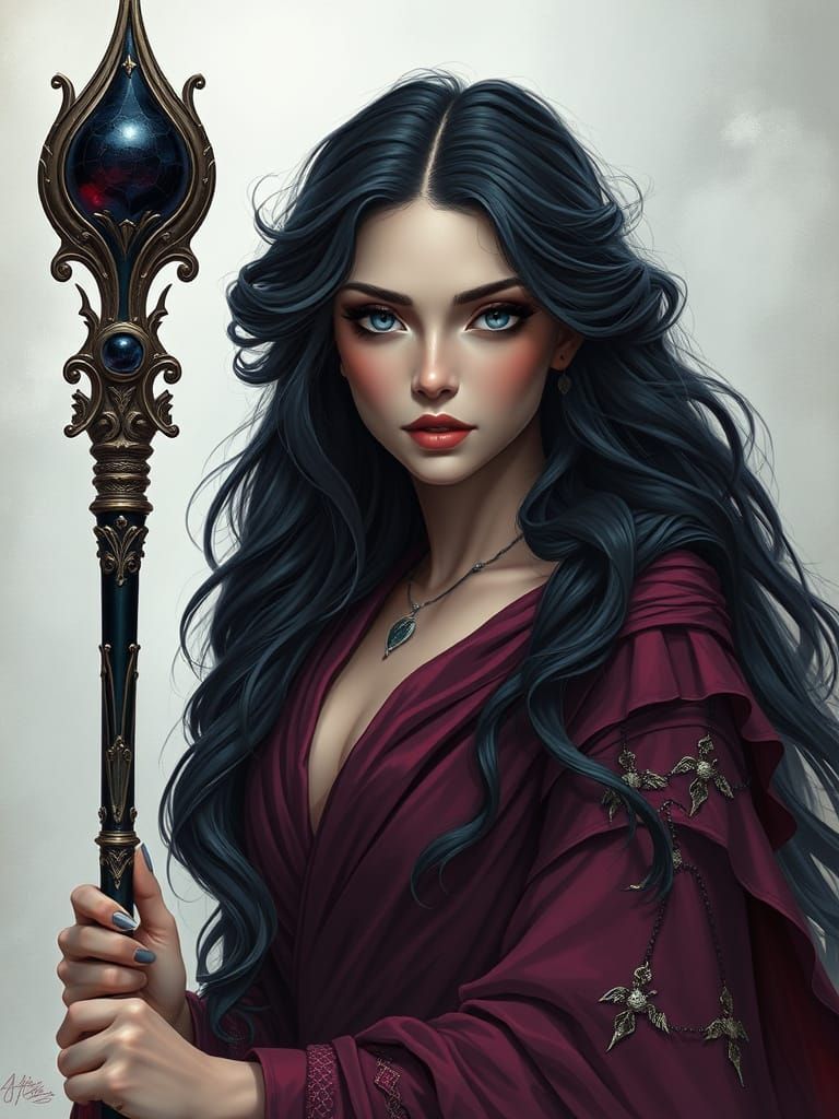 Ethereal Beauty with Obsidian Staff