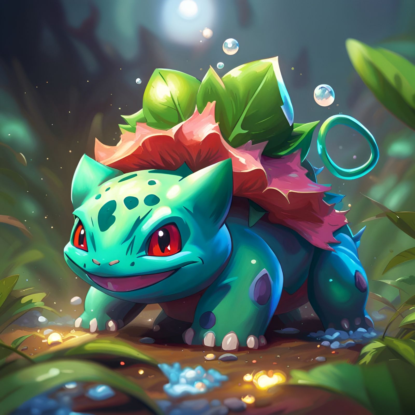 Realistic Oil Painting of Bulbasaur Pokemon