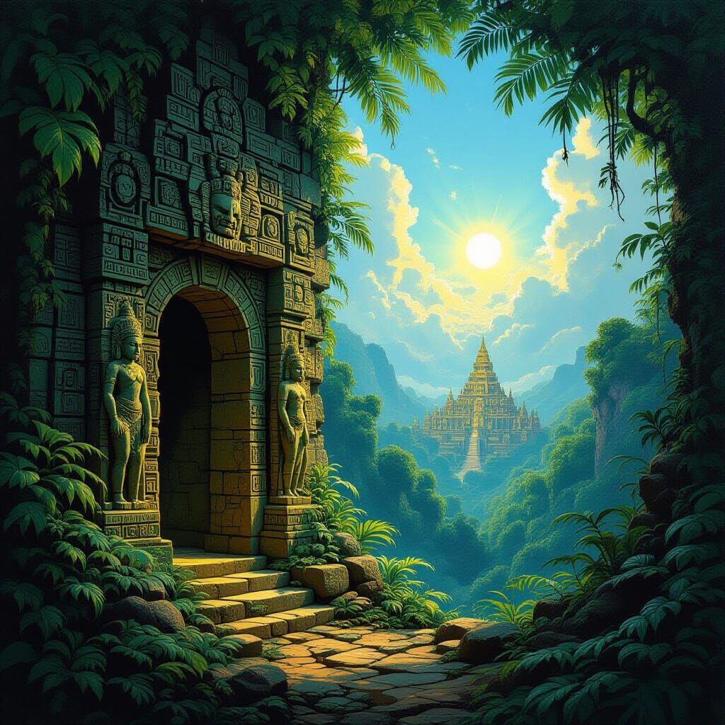 Maya Portal to Eldorado in Dark Fantasy Rainforest